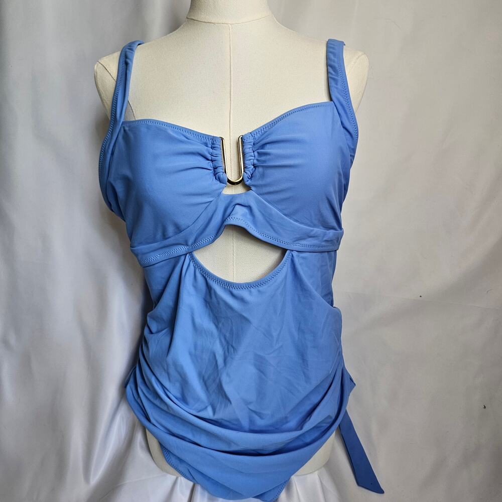 NEW XL Sky Blue Cutout Ruched Monokini‎